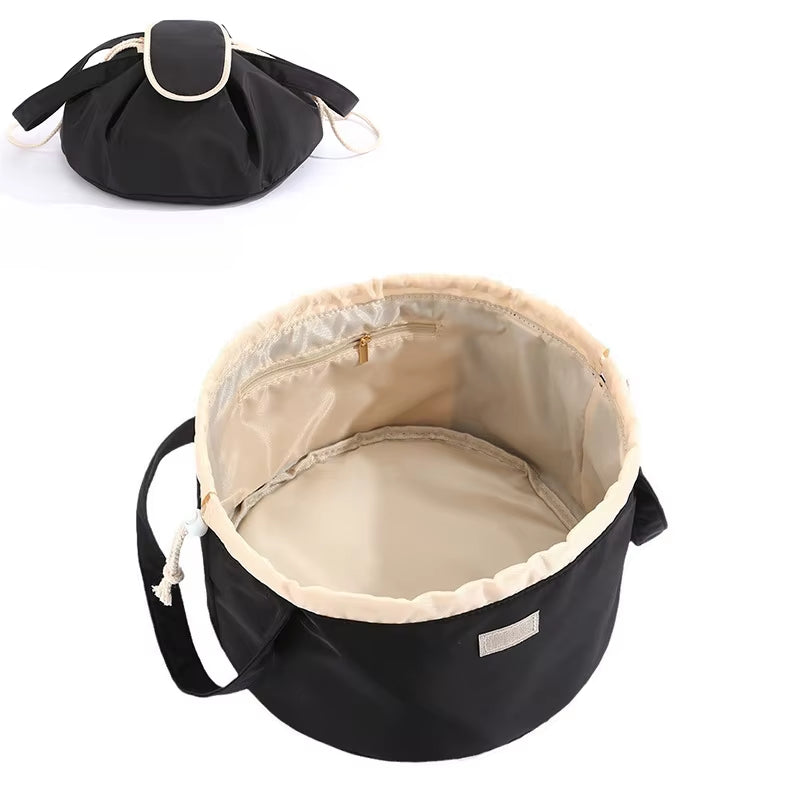 Barrel Drawstring Makeup Bag Large Capacity Women'S Cosmetic Bag Toiletries Organizer Pouch Lady Travel Storage Case